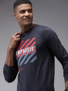 SHOWOFF Men Navy Blue Printed Cotton Sweatshirt