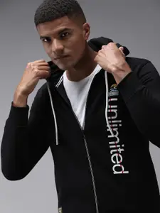 SHOWOFF Men Black Printed Hooded Cotton Sweatshirt