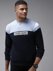 SHOWOFF Men Navy Blue Cotton Colourblocked Sweatshirt