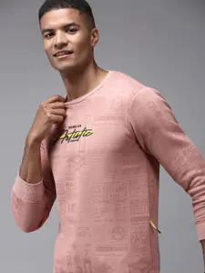 SHOWOFF Men Pink Printed Polyester Sweatshirt
