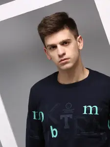 SHOWOFF Men Navy Blue Printed Cotton Sweatshirt