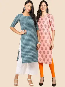 7Threads Pack of 2 Geometric Printed Crepe Kurta