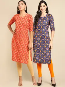 7Threads Pack of 2 Geometric Printed Crepe Kurta