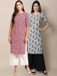 7Threads Women Pack of 2 Ethnic Motifs Printed Crepe Kurta