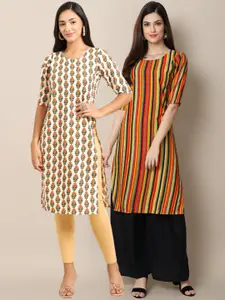 7Threads Women Pack of 2 Ethnic Motifs Printed Crepe Kurta