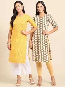 7Threads Women Pack of 2 Floral Printed Crepe Kurta