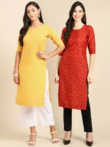 7Threads Pack Of 2 Printed Crepe Straight Fit Kurta