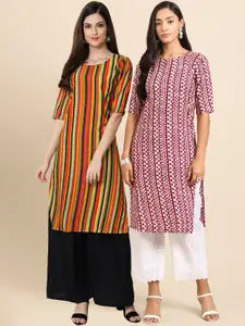 7Threads Pack Of 2 Printed Straight Regular Kurta
