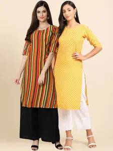 7Threads Pack Of 2 Striped Straight Crepe Kurta
