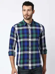 Pepe Jeans Men Navy Blue Buffalo Checks Checked Cotton Casual Shirt