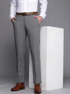 Louis Philippe Men Grey Striped Slim Fit Flat Front Formal Trousers
