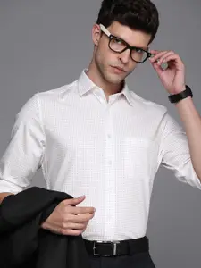 Louis Philippe Men White & Mauve Slim Fit Ditsy Printed Pure Cotton Formal Shirt