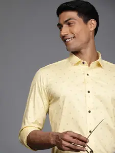Louis Philippe Ath.Work Louis Philippe Ath. Work Men Yellow Slim Fit Printed Spread Collar Casual Shirt