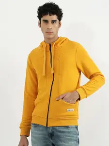 United Colors of Benetton Men Yellow Hooded Cotton Sweatshirt