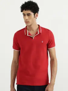 United Colors of Benetton Men Red Solid Polo Collar Cotton T-shirt