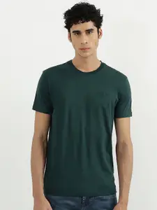 United Colors of Benetton Men Green Solid Cotton T-shirt