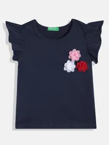 United Colors of Benetton Girls Pure Cotton Flutter Sleeve Top