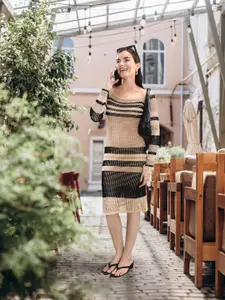 FOREVER 21 Khaki & Black Striped Jumper Dress