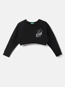 United Colors of Benetton Girls Black Printed Cotton Sweatshirt