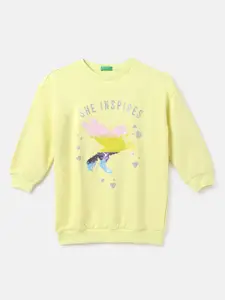 United Colors of Benetton Girls Yellow Printed Sweatshirt