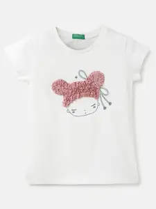 United Colors of Benetton Girls White Graphic Printed Cotton T-shirt