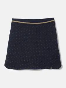 United Colors of Benetton Girls Navy Blue Self-Design Quilted Pure Cotton Mini  Skirts