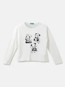 United Colors of Benetton Girls White Kung Fu Panda Printed T-shirt