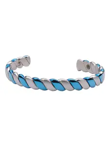 The Tie Hub Men Blue & Silver-Toned Cuff Bracelet