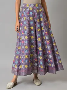 W Women Purple  Printed Maxi-Length Flared Skirt