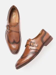 Louis Philippe Men Tan Brown Perforated Leather Formal Monks
