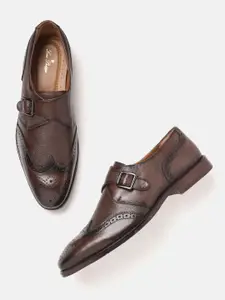 Louis Philippe Men Coffee Brown Solid Perforated Leather Formal Monk Shoes