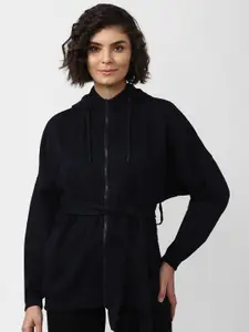 FOREVER 21 Women Navy Blue Solid Hooded Sweatshirt