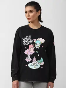 FOREVER 21 Women Black Printed Sweatshirt