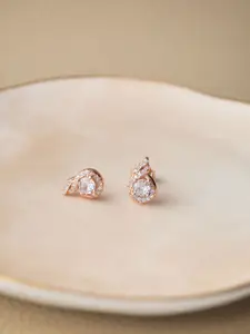 MANNASH Rose Gold Plated 925 Sterling Silver Leaf Shaped Studs Earrings
