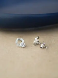 MANNASH Silver-Toned Rhodium Plated 925 Sterling Silver Geometric Studs Earrings