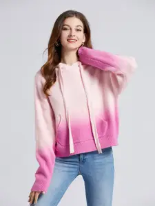 JC Collection Women Pink Colourblocked Hooded Pullover