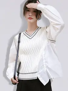 JC Collection Women White Cable Knit Sweater Vest