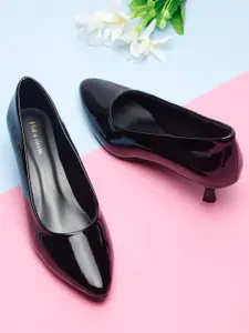 Flat n Heels Women Black Kitten Heel Pumps