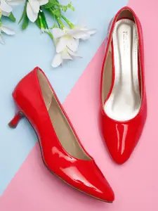 Flat n Heels Red Solid Kitten Pumps