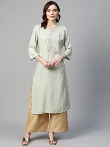 Readiprint Women Green Ethnic Motifs Embellished Kurta