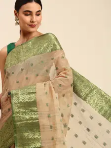WoodenTant Beige Woven Design Pure Cotton Taant Saree