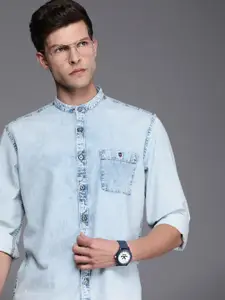 Louis Philippe Jeans Men Blue Pure Cotton Slim Fit Casual Shirt