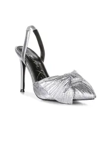 London Rag Silver-Toned Embellished PU Party Heels with Bows