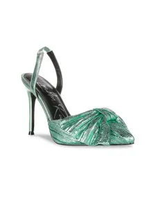 London Rag Sea Green Embellished PU Party Stiletto Heels with Bows