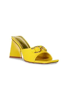 London Rag Yellow Embellished PU Block Heels