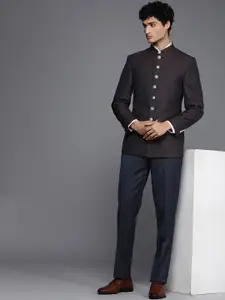 Louis Philippe Men Ethnic Motifs Printed Formal Bandgala Blazer With Trouser