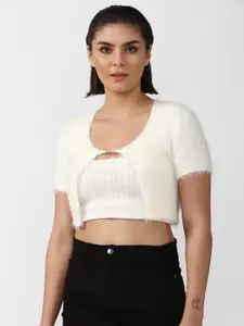 FOREVER 21 Women White Crop Pullover Sweater