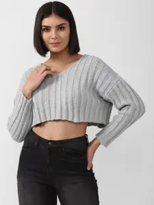 FOREVER 21 Women Grey Crop Pullover