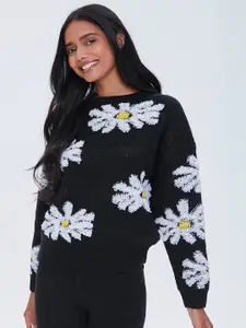 FOREVER 21 Women Black & White Floral Printed Pullover