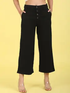 Flying Machine Women Black Wide Leg High-Rise Stretchable Jeans